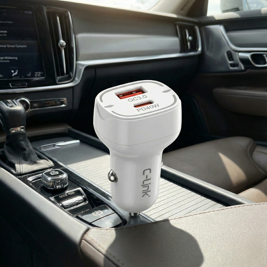 C-Link CA01 45W Super Fast Car Charger – Dual Port (PD + QC 3.0) with LED Light