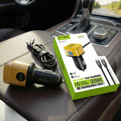 C-Link 20W Turbo Car Charger (R-007 Plus) – Fast Charging with RGB Light