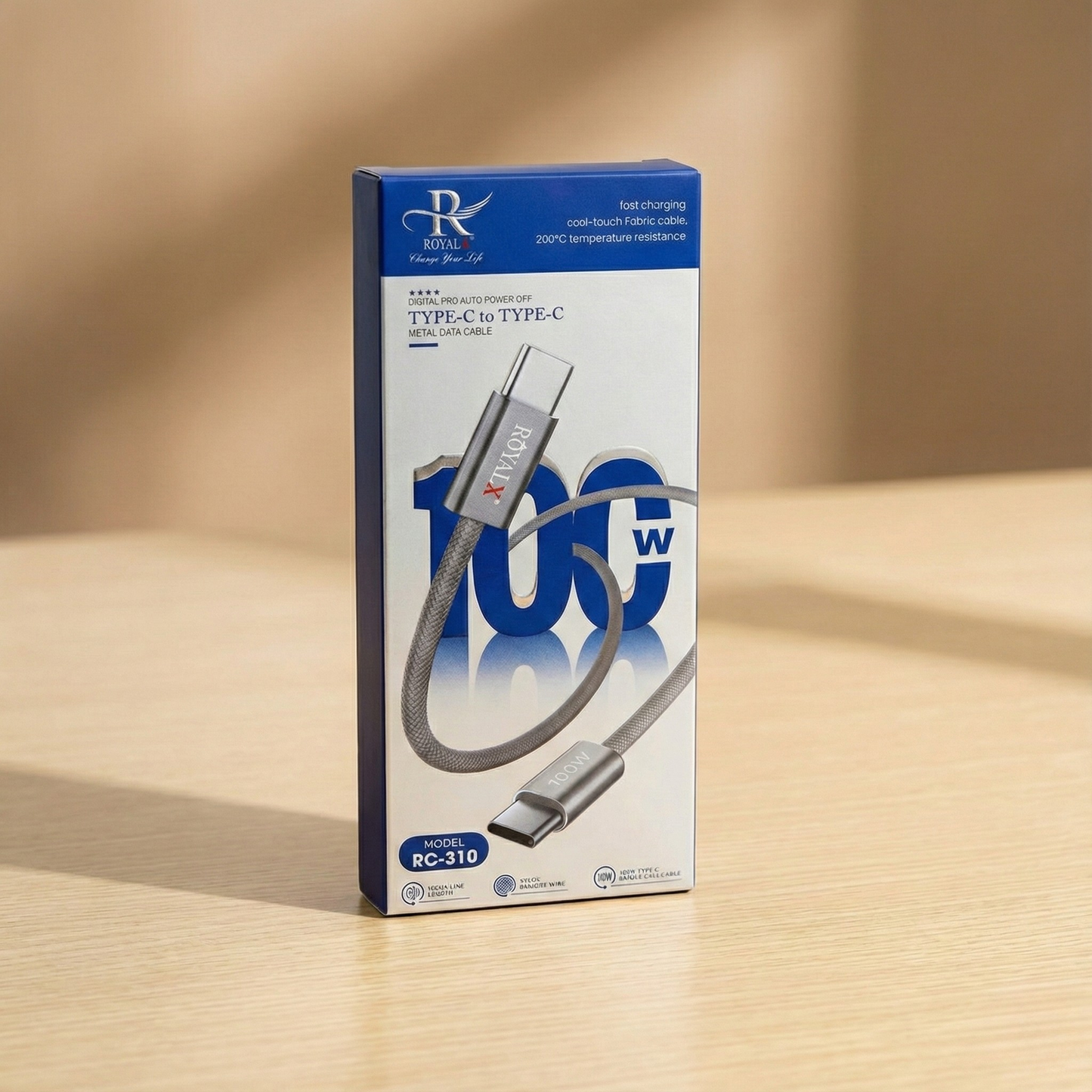 ROYALX RC-310 100W Type-C to Type-C Cable – Digital Auto Power Off &amp; Nylon Braided