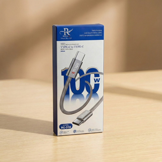 ROYALX RC-310 100W Type-C to Type-C Cable – Digital Auto Power Off &amp; Nylon Braided